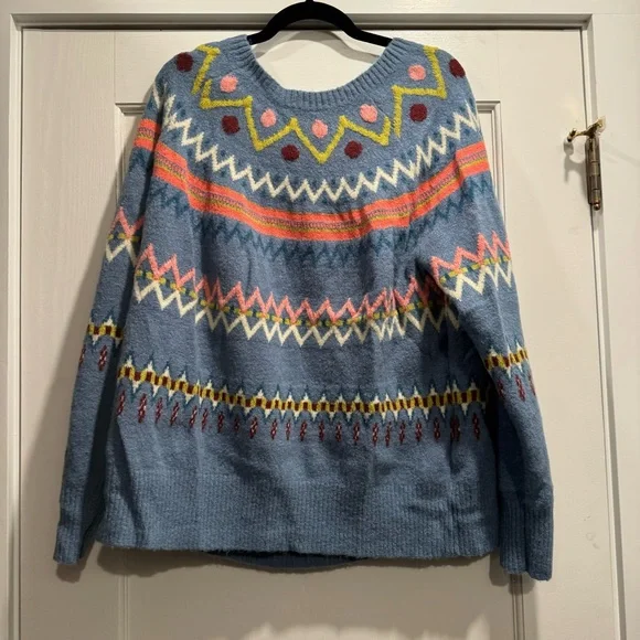 Sundance Glencoe Sweater Fair Isle Alpaca Wool Blend Blue Plus Size XXL cozy - Picture 11 of 12